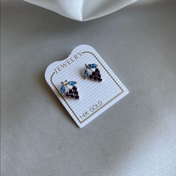 14k real gold grape earring perfect gift - Picture 6 of 8